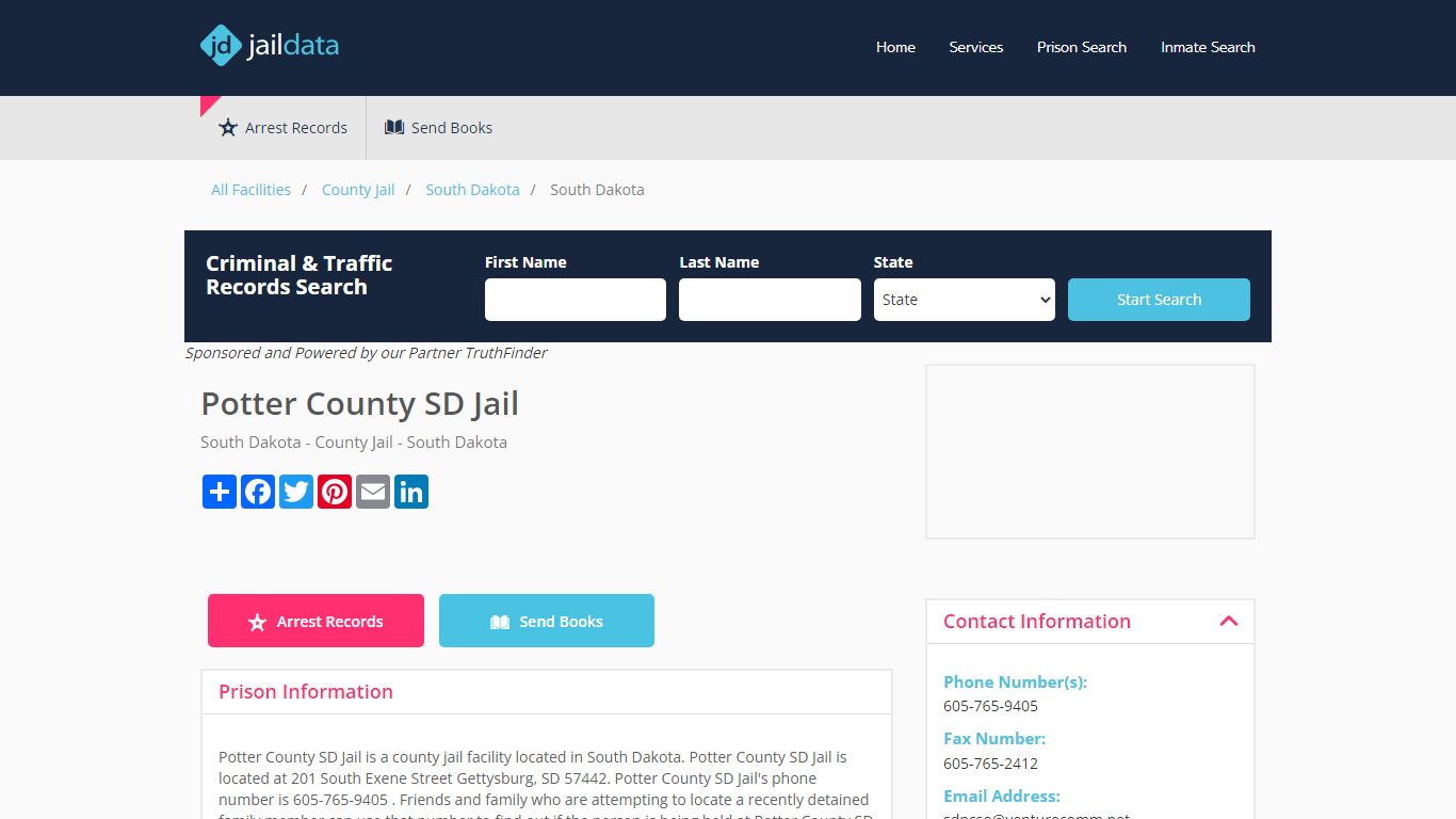 Potter County SD Jail Inmate Search and Prisoner Info - Gettysburg, SD